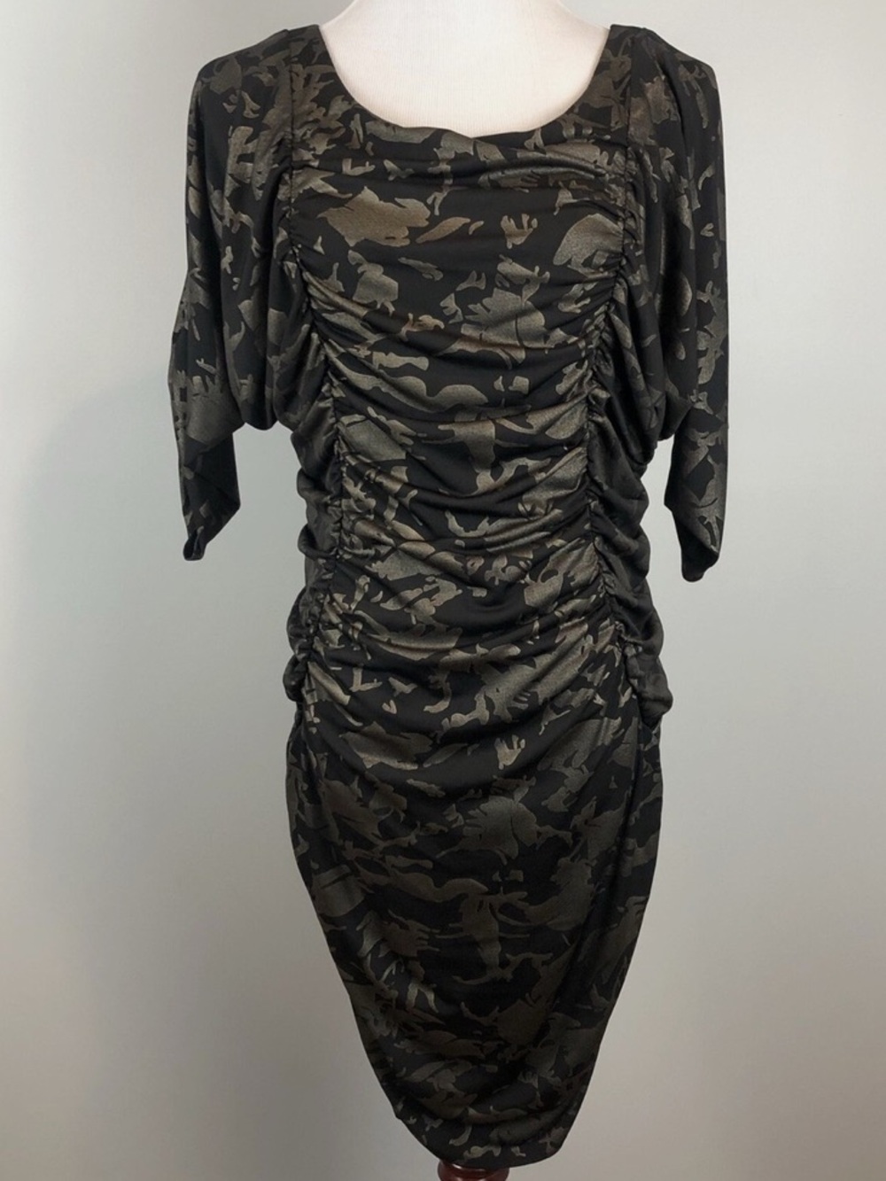 ALICE by Temperley Ruched Mini Atlas Dress in Black and Pewter